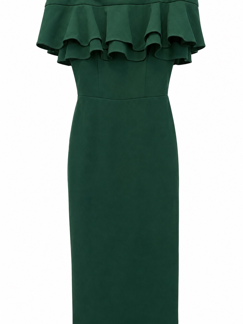 le chateau Dark Green Off-Shoulder Ruffle Midi Dress